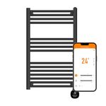 TCP Smart Modern Black Ladder Style Towel Rail Radiator 500W App Control Works with Alexa, Google Home & Siri Shortcuts, WiFi, IP24 Bathroom, Towel Warmer, Screen, Timer & Smart Schedules 500 x 850mm