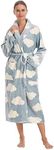 Rosyline Robe for Women Womens Kimono Fleece Bathrobe Plush Long Warm Robe White Clouds S