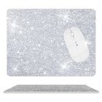 Mouse Pad Diamond Silver Glitter Sparkle Mousepad Bling Desk Accessories Gaming Bling Rubber Pads for Laptop, One Size