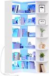 YITAHOME 6 Tier Corner Bookshelf with LED Light, White Bookshelf L-Shaped Bookcase Storage Display Shelf for Home Office, Living Room, White