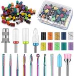 13Pcs Nail Drill Bits+100Pcs 10 Colors Sanding Bands+1Pc Mandrel Bit, 3/32 inch Cremaic Damiand Nail Bits Set, Professional Drill Bits for Acrylic Gel Nails, Manicure Pedicure