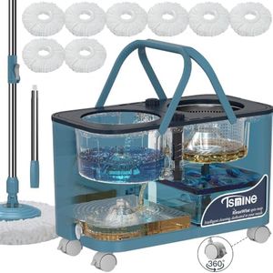 Spin Mop and Bucket System,Separates Dirty and Clean Water,4-Chamber Design,Mop and Bucket with Wringer Set,Wet & Dry Use,Best Home Floor Cleaning Tools with 8 Replacement Mop Heads,4X Wheel