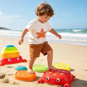makarci Balance Stepping Stones for Kids, Non-Slip Toddlers Sensory Toys Outdoor or Indoor Play, Promoting Motor Skills and Confidence, Coordination Toys for Children Age 3 4 5 6 7+(Crab)