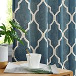 COLLACT Linen Curtains Geometric Lattice Patterned Curtains for Living Room Modern Blue Moroccan Tile Curtains 63 Inch Length Light Filtering Grommet Top Window Treatments 2 Panels Set Blue