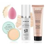 Color Changing Foundation Set,Full Coverage Foundation Liquid Foundation Makeup Gift Set,Moisturizing BB Cream for Women,Flawless Loose Setting Powder Face Primer Base Makeup Kit With Makeup Sponge