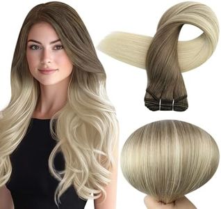 Full Shine Weft Hair Extensions Human Hair Sew In Hair Extensions For Women Balayage Hair Extensions Weft Human Hair Extensions Soft Silky Hair Ombre Ash Brown To Platinum Blonde Hair Weft 12 Inch