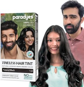 Paradyes Mini Natural Black Timeless Hair Tint, Permanent Crème Hair Color for Hair & Beard, Complete Grey Coverage, Formula Free from PPD, Ammonia, & Resorcinol, 1.0 Natural Black, 60 GRAM