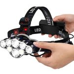 Drumstone (𝐒𝐩𝐞𝐜𝐢𝐚𝐥 𝟏𝟓 𝐘𝐞𝐚𝐫𝐬 𝐖𝐚𝐫𝐫𝐚𝐧𝐭𝐲 LED Headlamp – 8 LEDs, 16 Modes, USB-C Rechargeable, Red Warning Light, Adjustable Headband, Waterproof Headlight for Camping, Hiking,