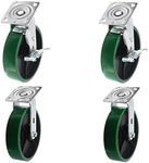 SY America 8" 4 Pack Plate Caster, Heavy Duty Polyurethane Mold on Steel Wheel w/Top Plate Caster Extra Width 2 inches 5000 lbs Total Capacity (8 inches Pack of 4, Green, 4 Swivel 2 w/Brake)