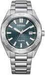 Citizen Men's Eco-Drive Sport Casual Weekender Silver Stainless Steel Watch, 3 Hand, Date, Patterned Green Dial (Model:BM7630-80X)