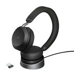 Jabra Evolve2 75 Wireless Headset Stereo MS with Stand, Bluetooth Dongle, Compatible with Zoom, Webex, Skype, Smartphones, Tablets, PC/MAC, 27599-999-989, Bundled with Global Teck Gold Support Plan