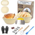 Bread Proofing Basket 2-Piece Set 9-Inch Round and 10-Inch Oval Collapsible, Bread Basket Yeast Beginner Kit, banneton proofing basket， bread making tool -（Beige）