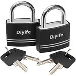 Padlock with Key, [2 Pack] [4 Keys] Diyife Waterproof Security Key Locks, Locks with Keys Padlocks Outdoor, Covered Aluminum Padlocks Keyed Alike for School, Gym Locker, Garage, Shed, Fence, Warehouse