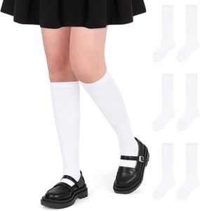 ENBAOHUI 3 Packs Kids Girl Knee High Socks Knit School Uniform Seamless Toe Dress Socks3-6T White S