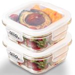 Allo Food Safe Borosilicate Glass Containers With Lids, 450°C Oven Microwave Safe Containers, High Borosilicate Meal Prep Borosilicate Containers Kitchen, 550Ml X 2, Square, White