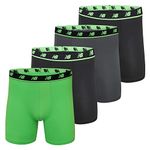 New Balance Men's Standard 5" Performance No Fly Boxer Brief, Black/Vivid Green/Lead/Black, Large