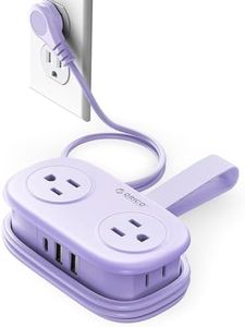 ORICO 4FT Purple Travel Power Strip with 4 AC Outlets, 2 USB-A Ports, and 1 USB-C Port, 45° Flat Plug Extension Cord with Non Surge Protector for Travel/Home/Dorm/Office-AP3