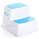 Jukkre 2 Step Stool for Kids | Toddler Stool for Toilet Potty Training | Slip Resistant Soft Grip for Safety as Bathroom Potty Stool & Kitchen Step Stool | Dual Height & Wide Two Step