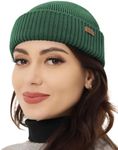 Outdoor Shaping Merino Wool Short Fisherman Beanies for Men Women, Knit Cuff Trawler Beanie Cap, Winter Warm Daily Hat, Dark Green, One Size