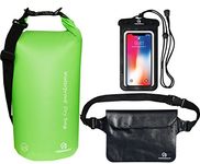 Waterproof Dry Bags Set Of 3 By Freegrace - Dry Bag With 2 Zip Lock Seals & Detachable Shoulder Strap, Waist Pouch & Phone Case - Can Be Submerged Into Water For Swimming, Kayak, Rafting & Boating (5L, Green)