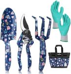 WORKPRO 5PCS Garden Tool Set, Aluminum Heavy Duty Gardening Tool Set with Garden Tool Bag, Outdoor Garden Hand Tools, Blue Insect and Flower