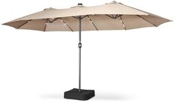 Home Zone Living 15x9 Ft Double Head Patio Umbrella with Base, 36 LED Lights, Sand Bags, UV Resistant & Waterproof, 213 LBS Total Weight, Beige Tan