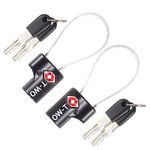 TSA Approved Luggage Locks Suitcase Locks (2 Pack) OW-Travel Cable Padlock with Keys Made from Heavy Duty Zinc Alloy for Suitcase, Zipper, Luggage, Bag, Case, Backpack, Gym Locker, Tool Box (Black)