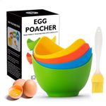 Egg Poacher - KRGMNHR Poached Egg Cooker with Ring Standers, Silicone Egg Poacher Cup for Microwave or Stovetop Egg Poaching, with Extra Oil Brush, BPA Free, 4 Pack