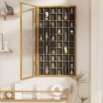 mopam Shot Glass Display Case 52 Slots Solid Wood Cabinet with Lockable Door Wine Cup Storage Box with Removable Shelves Wall Mounted Large Wooden Cabinet for Home and Store 32.67x17.91 in, Brown