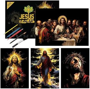 Religious Scratch Art Set for Adults, 4 Sheets Jesus Theme, 16 x 11.2 Inch Black Scratch Off Paper
