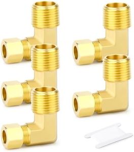 GASHER 5PCS Brass 90 Degree Elbow Compression Tube Pipe Fitting Connector, 1/4" Tube OD x 3/8" NPT Male Connector