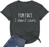 Calvin Fun Fact l Don't Care Letter Print T-Shirt for Women Funny Sayings Graphic Tees-L Grey