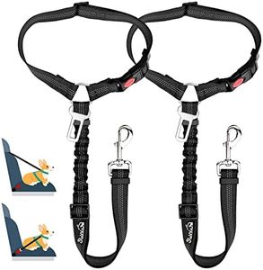 SlowTon 2 in 1 Dog Seatbelts for Cars, 2 Pack Pet Car Seat Belt Headrest Restraint with Seatbelt Clip Puppy Safety Adjustable Belt Connect with Dog Car Harness with Reflective Elastic for Car