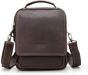 Contacts Small Messenger Bag for Men, Crazy Horse Leather Brown Crossbody Bag Travel Sling Bag Mens 10.5" iPad Bag Handbag for Work