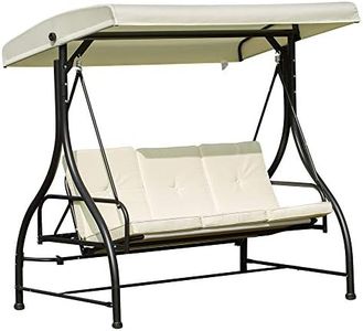 Outsunny Balancelle de Jardin 3 Places Convertible Inclinaison Toit réglable Matelas Grand Confort Rembourrage 8 cm fourni 1,95L x 1,17l x 1,75H m métal époxy Noir crème