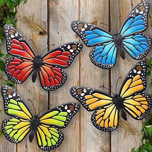 Metal Butterfly Wall Art Outdoor Decor - 4 Pack 9.8in Butterflies Wall Sculpture Hanging Decor for Home Yard Patio Garden Decoration (4 Colors)