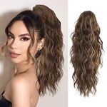 FINE PLUS Ponytail Extension Claw Synthetic Curly Wavy Claw Clip in Ponytail Hair Extensions 18INCH Curly Ponytail Extension Hair Hairpieces for Daily Party Use Dark Cool Brown Color