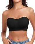 WOWENY Strapless Bandeau Bra Padded for Women Seamless Non Wired Bralette Boob Tube Non-Slip Silicone Bras with Transparent Straps(Black, M)
