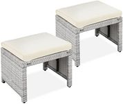 Best Choice Products Set of 2 Wicker Ottomans, Multipurpose Outdoor Furniture for Patio, Backyard, Additional Seating, Footrest, Side Table w/Removable Cushions, Steel Frame - Gray/Cream