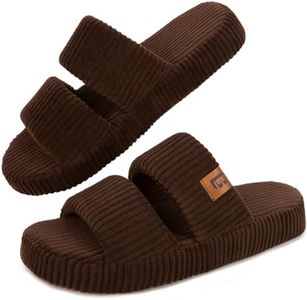 LongBay Slippers for Women Memory Foam Open Toe Slip On Bedroom Comfy House Shoes with Dual-Strap Brown, 9-10