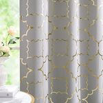 Blackout Window Curtain for Bedroom Living Room Moroccan Foil Metallic Print Curtains Room Darkening Energy Saving Grommet 95% Blackout Drapes for Patio Hall Studio, 2 Panels, 52" Wx63 L, Grey/Gold