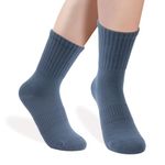 ZenBeya 100% Cotton Crew Socks for Women, Blue Thin Ankle Tube Socks for Dress Trouser Clothes, Soft Hue Fashion Mid Calf Bootie Socks Size 5-9 Casual Breathable Winter Fall