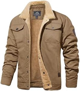 MAGCOMSEN Sherpa Jacket Mens Winter Coat Warm Trucker Jacket Cargo Jacket Multi Pocket Khaki M