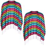 2 Pcs Cinco De Mayo Mexican Fiesta Serape Poncho Colorful Costume Accessory Fun and Festive Mexican Poncho Mens Costume Fiesta Party Poncho for Girls Adult Women Men Fiesta Event, 53.15 x 53.15 Inches