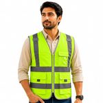VRITRAZ Reflective Industrial Safety Jacket | Breathable High Visibility Vest with Front Pockets for Construction & Outdoor Workers (Green)