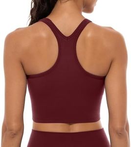 Lavento Women's Racerback Sports Bras Yoga Crop Top with Built in Bra (Brushed Burgundy, 10)