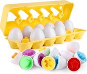 Blackmatrix——Matching Eggs ，Educational Color, Shapes and Sorting Recognition Skills，Early Learning Educational Montessori Toy for Boys Girls 3 Years Old(Yellow, 12 Eggs)