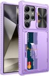 Vihibii for Samsung Galaxy S24 Ultra Case with Card Holder (4 Cards) & Camera Cover & Kickstand, Rugged Durable Hard Back & Soft Edge Wallet Phone Case for Samsung Galaxy S24 Ultra 6.8" 2024, Purple