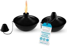 BIRDROCK HOME Tahitian Tabletop Citronella Lamp Torches - Easy Refill Metal Lanterns with Flickering Flame for Decorative Backyard, Deck & Outdoor Patio Lighting - Refillable Design - Black, Pack of 2