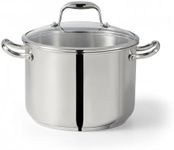 Lagostina Ambiente 8 Qt / 7.5 L Stainless Steel Stockpot, 24 cm, Induction Safe Pot with Tempered Glass Lid and Riveted Handles, Oven Safe up to 400°F